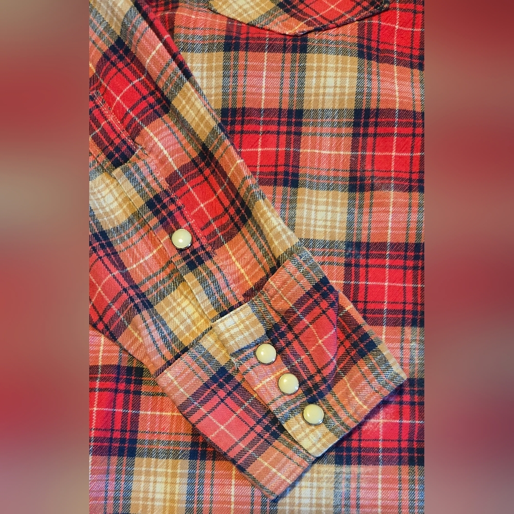 VTG 70s Wrangler Pearl Snap Button Up S Tall - Picture 5 of 8